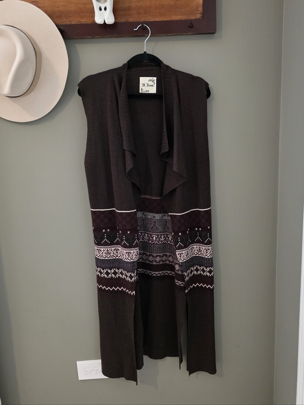 M Rena Wool Blend Brown Long Line Cardigan Fall Cozy Pumpkin Patch